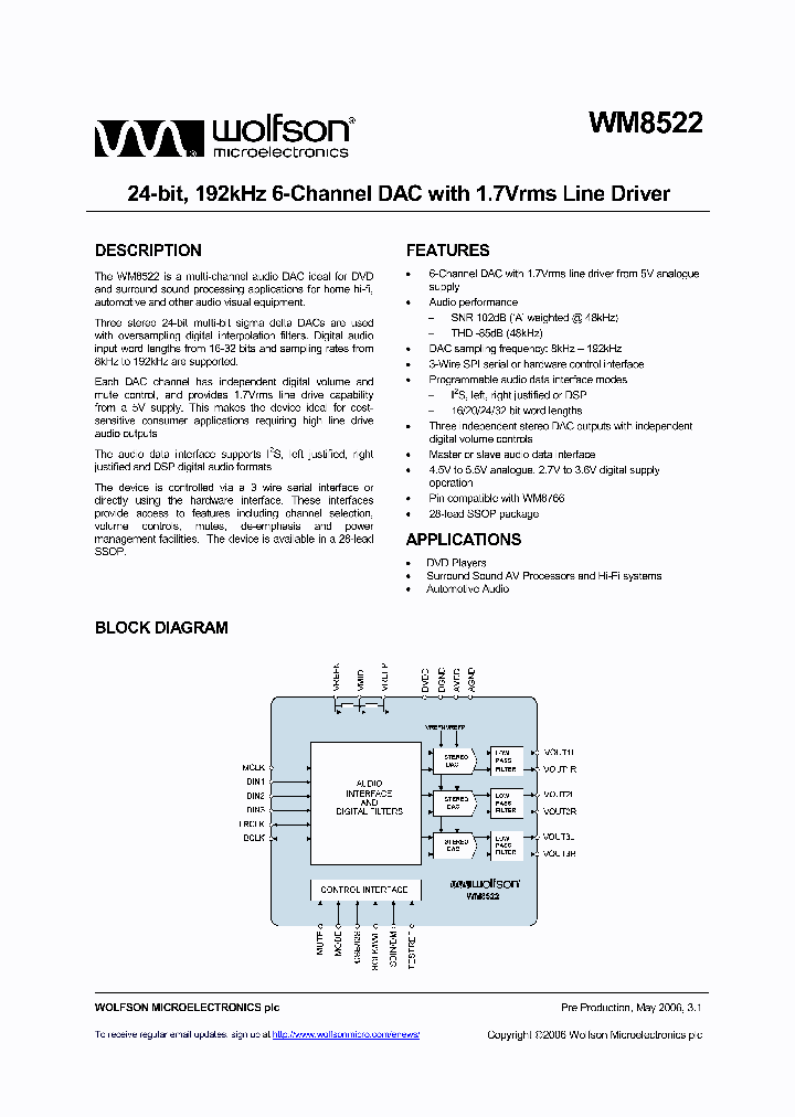 WM8522_334443.PDF Datasheet