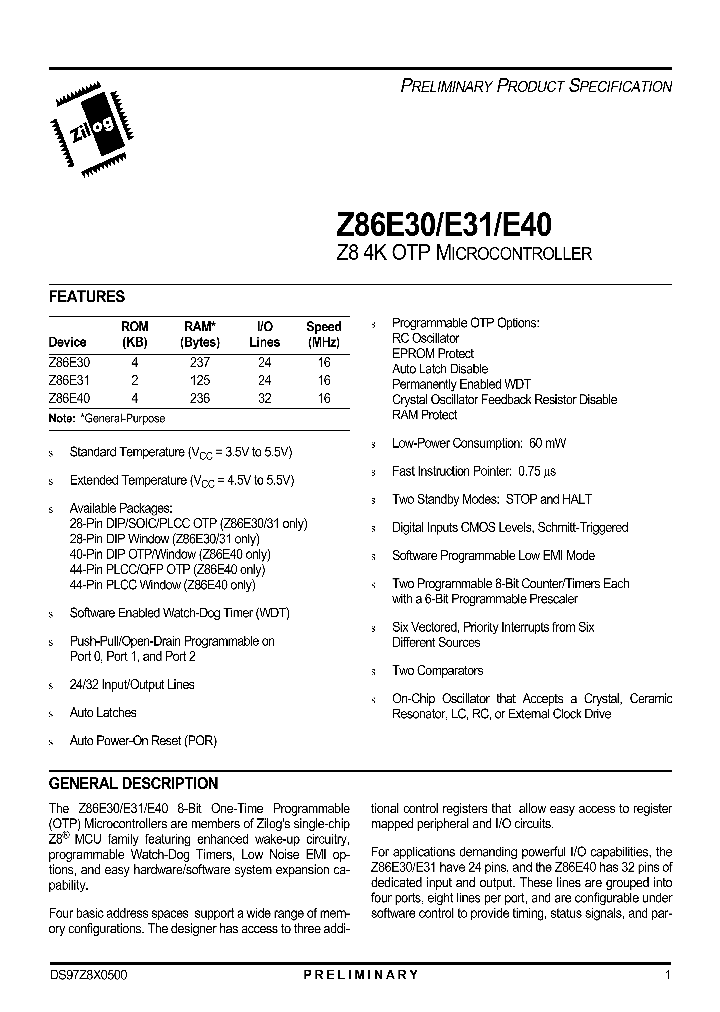 Z86E30_26242.PDF Datasheet