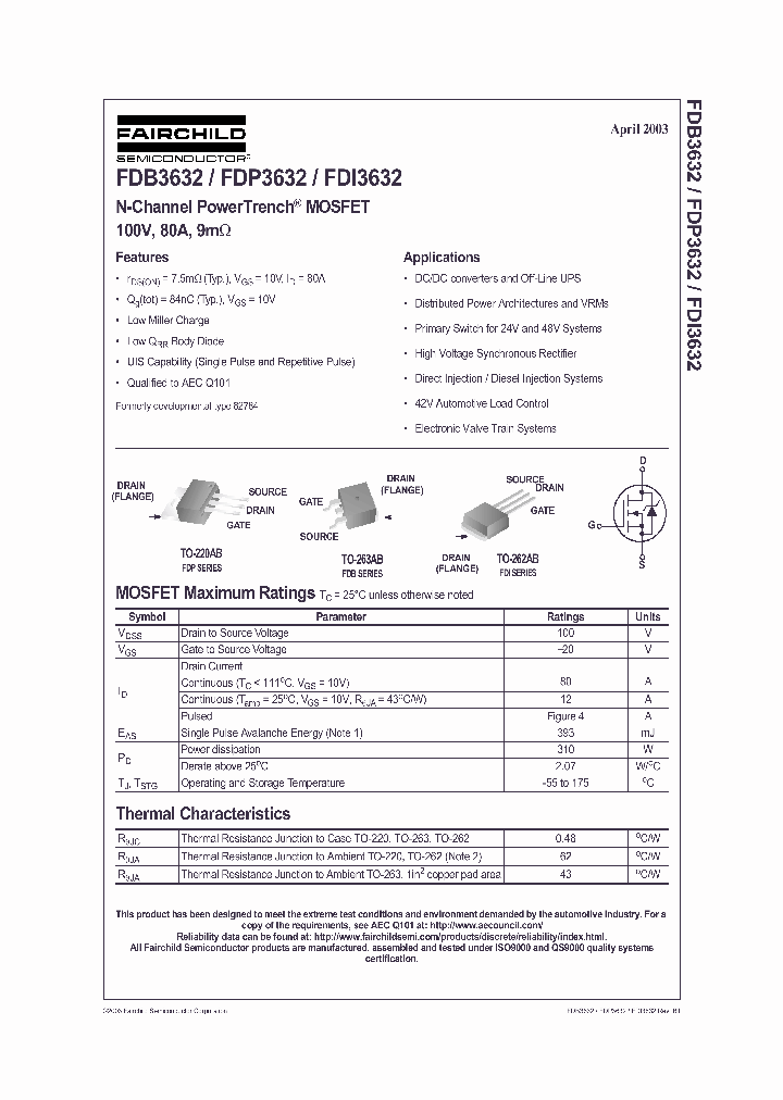 FDB3632_396916.PDF Datasheet