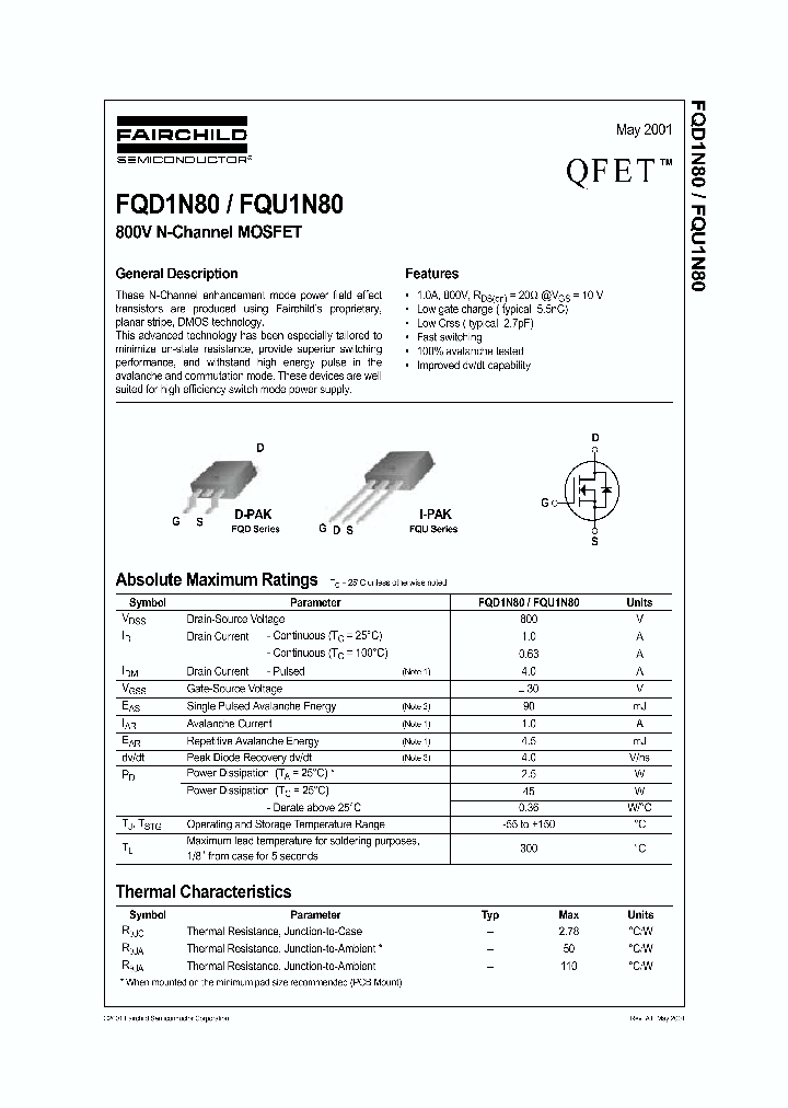 FQD1N80_407865.PDF Datasheet