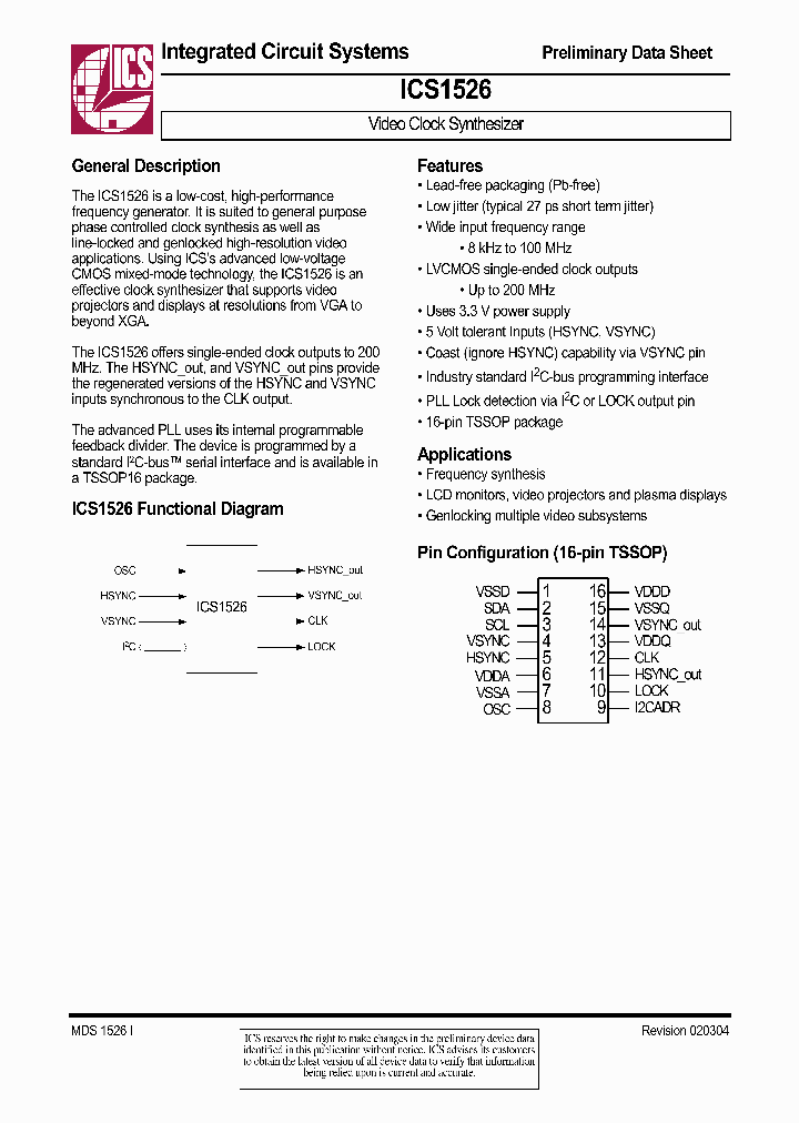 ICS1526_417814.PDF Datasheet