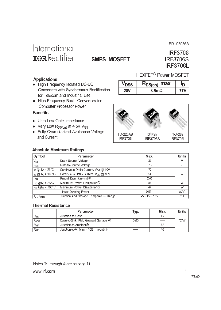 IRF3706_5854.PDF Datasheet