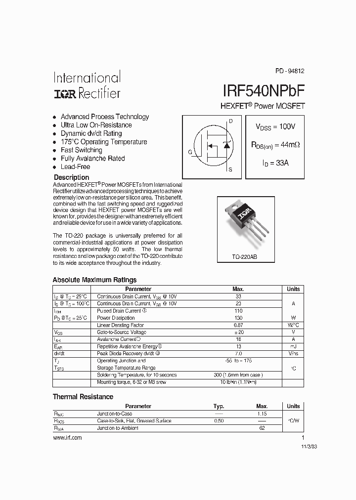 IRF540NPBF_413372.PDF Datasheet