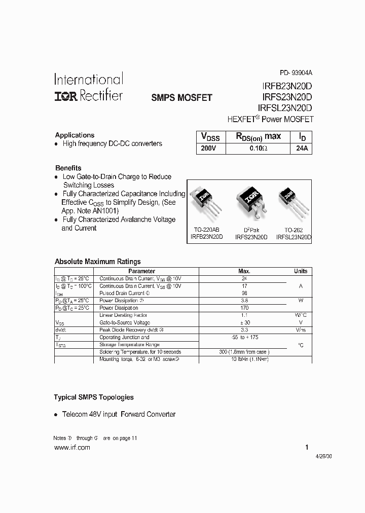 IRFB23N20D_409226.PDF Datasheet