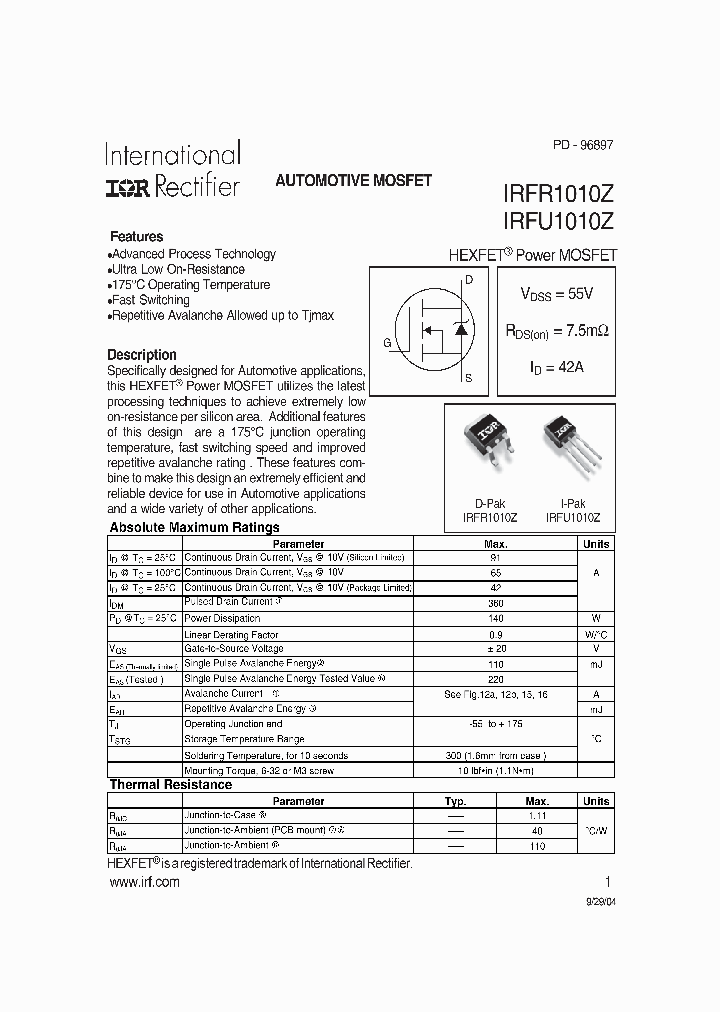 IRFR1010Z_415525.PDF Datasheet