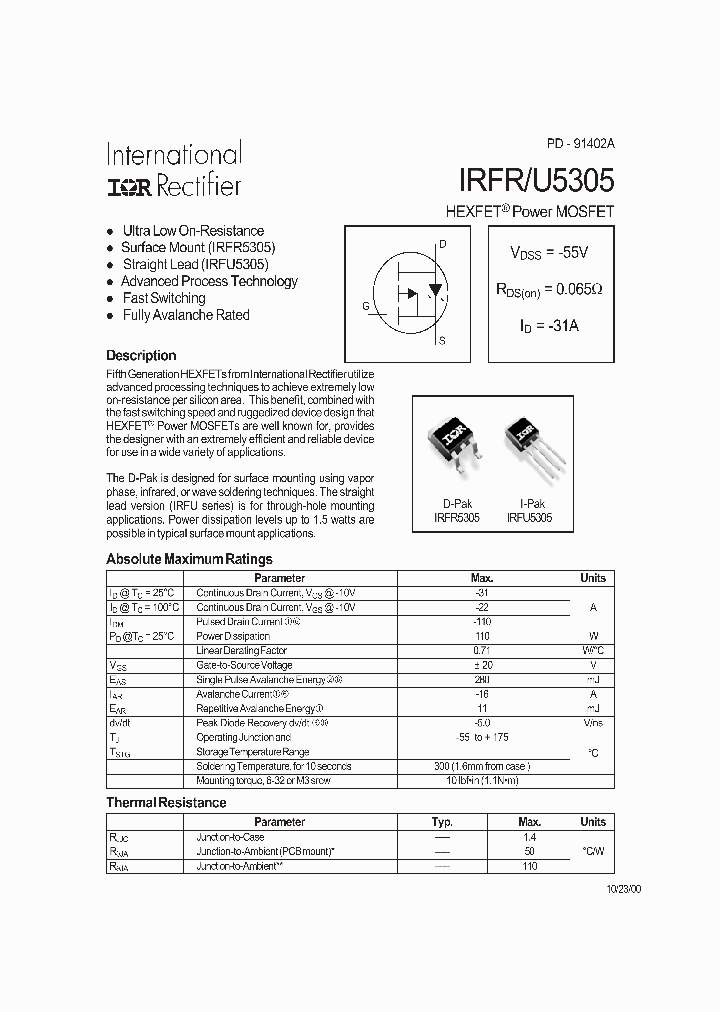 IRFR5305_183665.PDF Datasheet