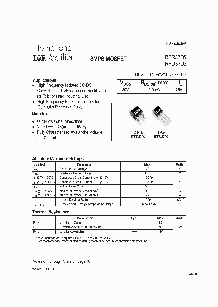 IRFU3706_62558.PDF Datasheet