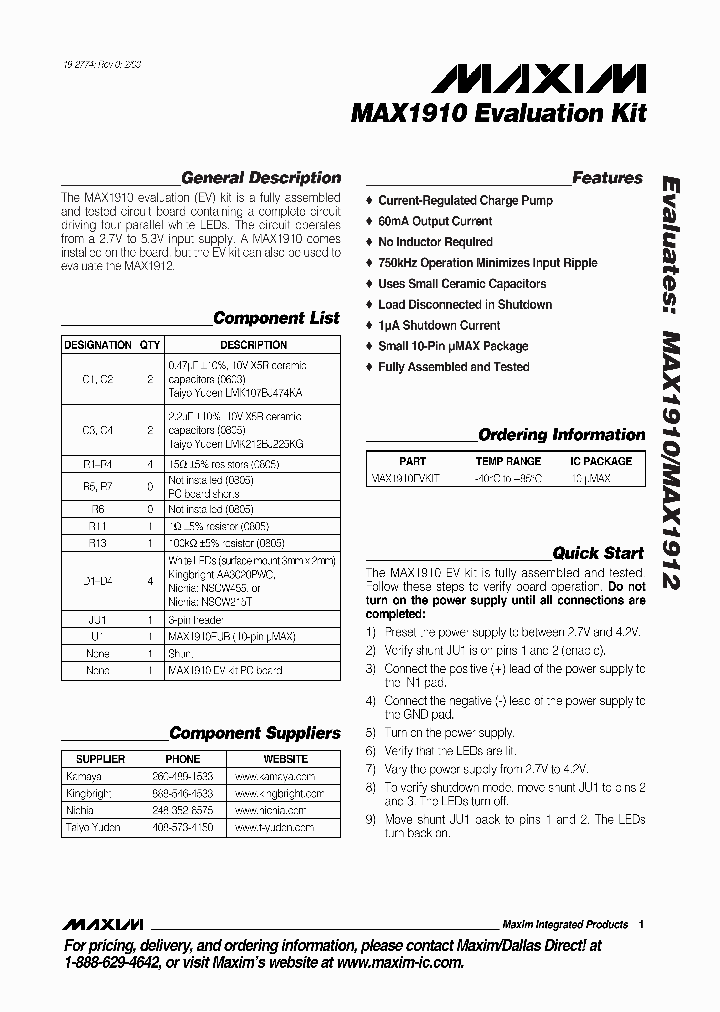 MAX1910EVKIT_398225.PDF Datasheet