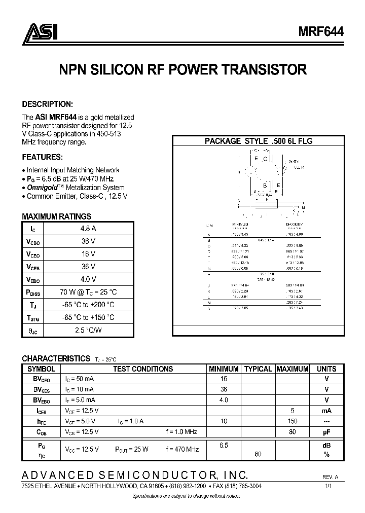 MRF644_396898.PDF Datasheet