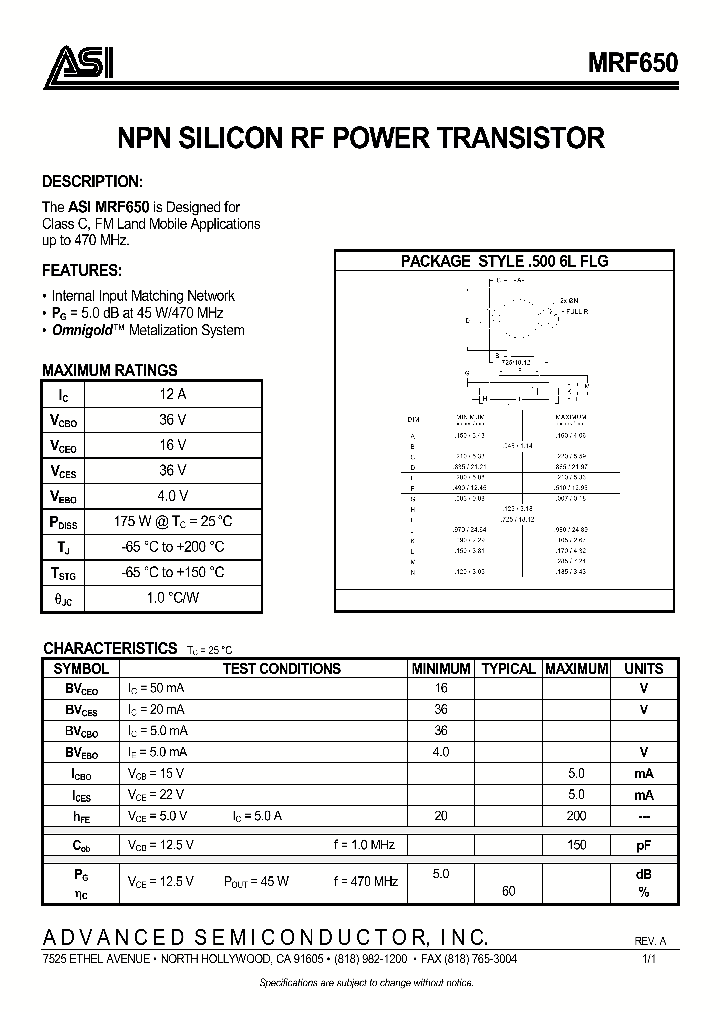 MRF650_389119.PDF Datasheet