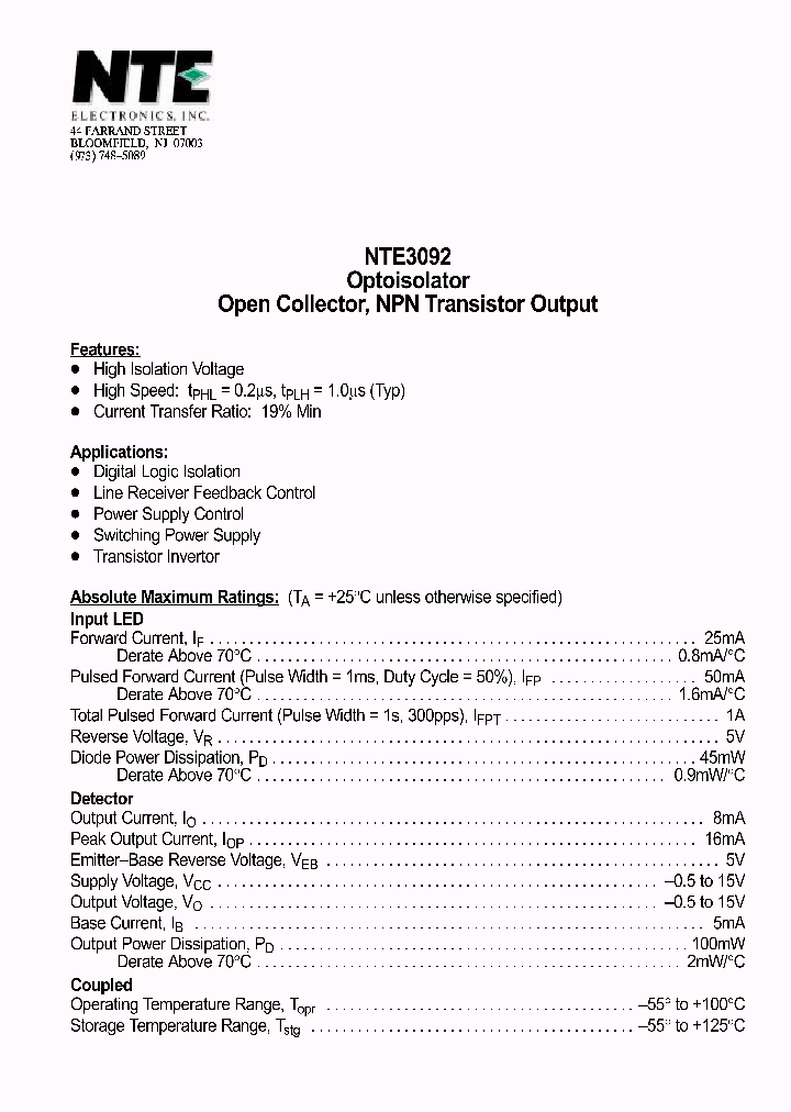 NTE3092_387608.PDF Datasheet