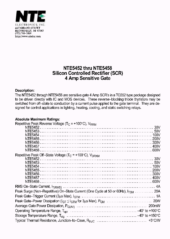 NTE5458_416268.PDF Datasheet