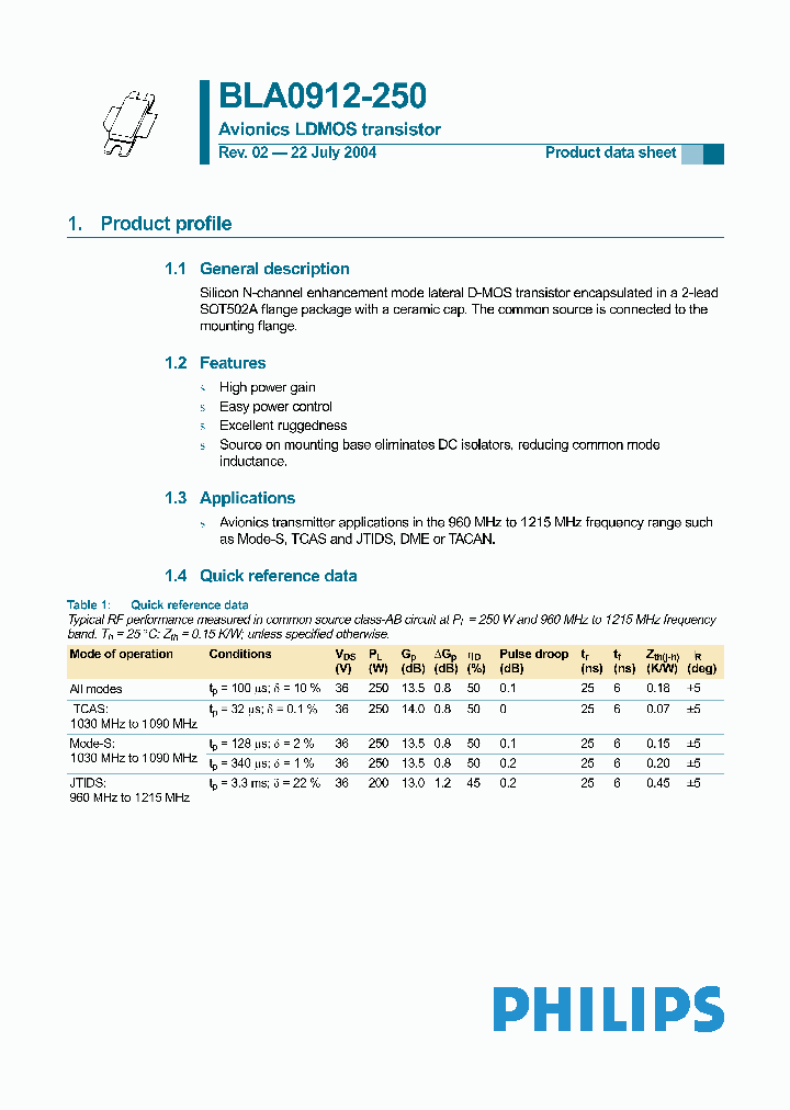 BLA0912-250_437254.PDF Datasheet