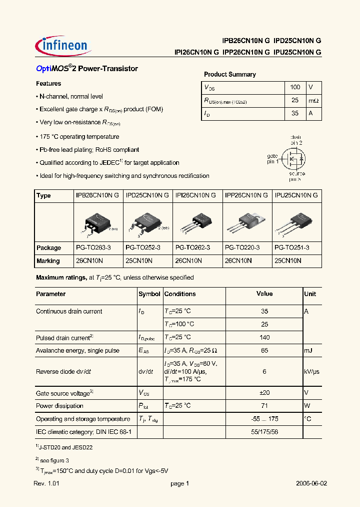 IPD25CN10NG_453536.PDF Datasheet