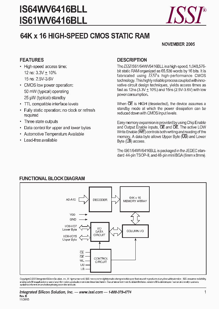 IS61WV6416BLL_464303.PDF Datasheet