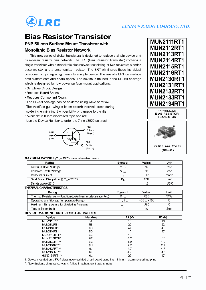 MUN2111RT1_59596.PDF Datasheet