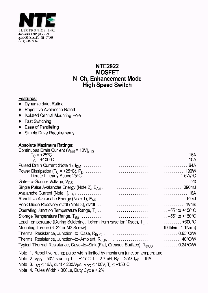 NTE2922_69851.PDF Datasheet