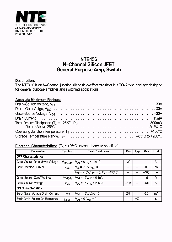 NTE456_455306.PDF Datasheet