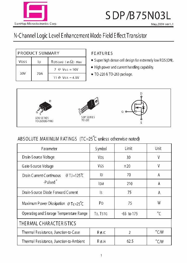SDB75N03L_442422.PDF Datasheet