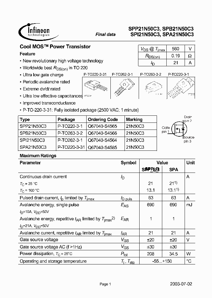 SPP21N50C3_453300.PDF Datasheet