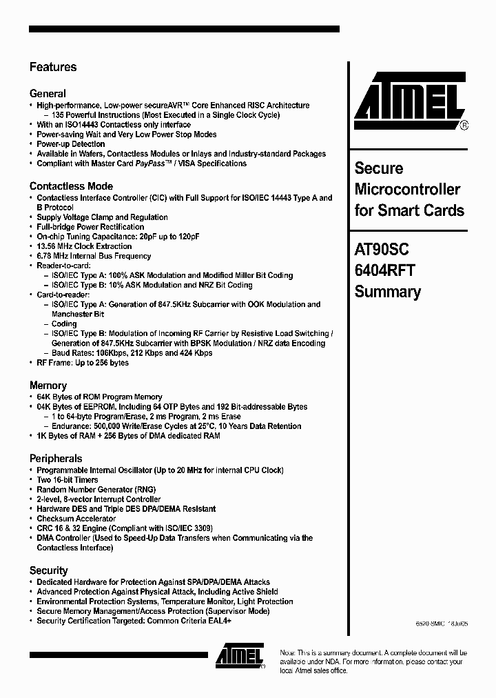 AT90SC6404RFT_553818.PDF Datasheet