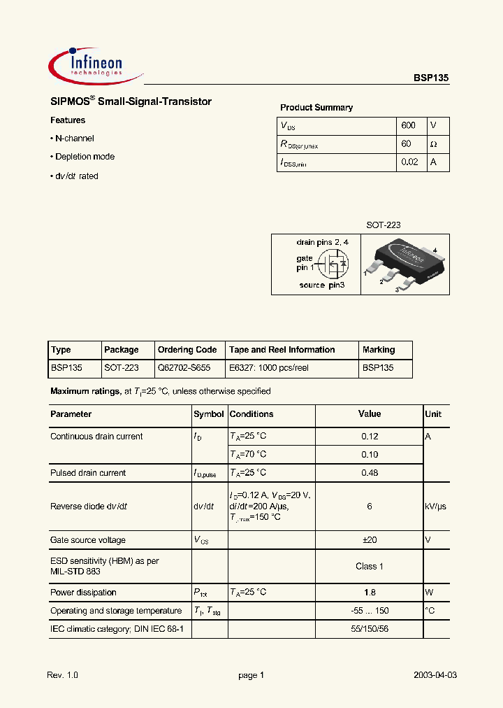 BSP135_538583.PDF Datasheet