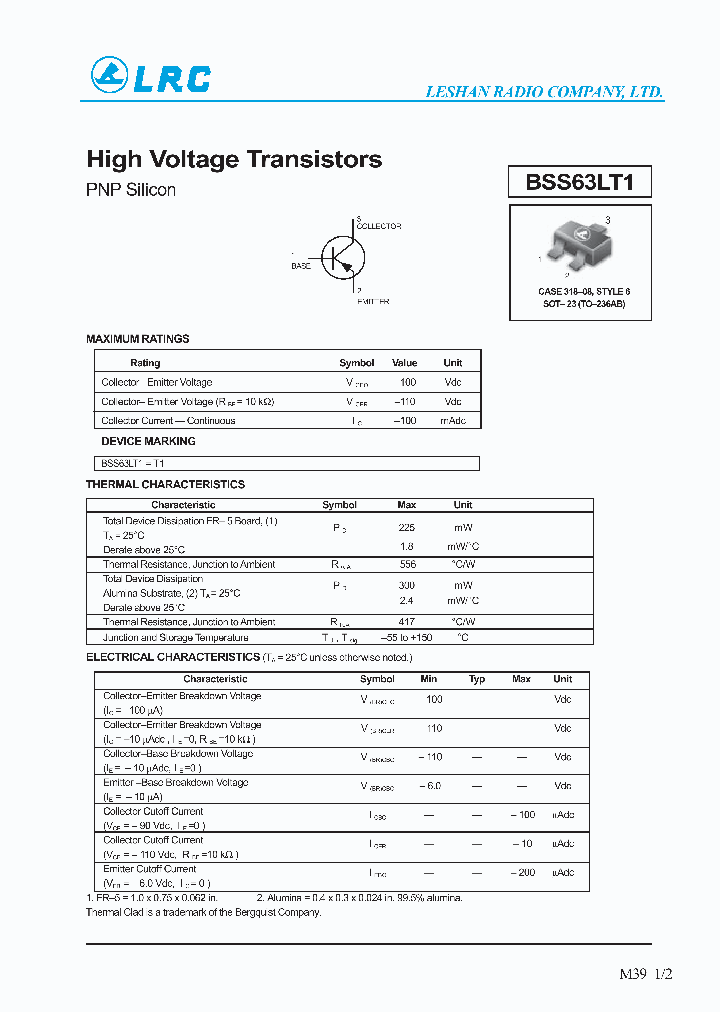 BSS63LT1_504022.PDF Datasheet