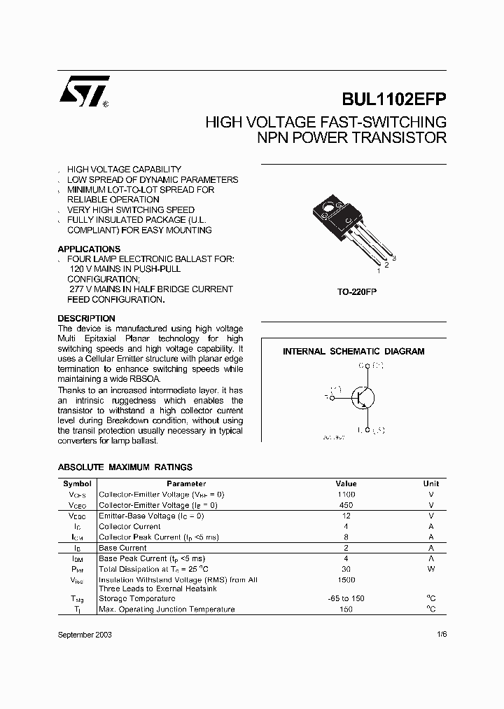 BUL1102EFP_542771.PDF Datasheet