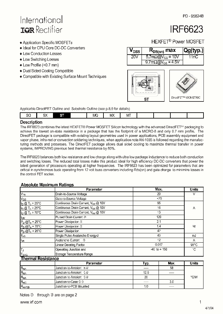IRF6623_524703.PDF Datasheet