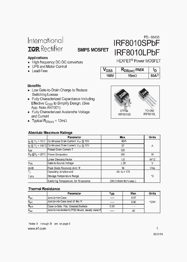 IRF8010LPBF_542456.PDF Datasheet