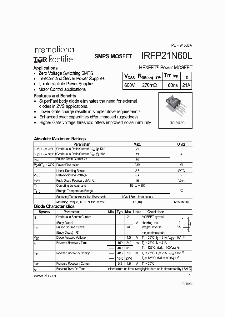 IRFP21N60L_496180.PDF Datasheet