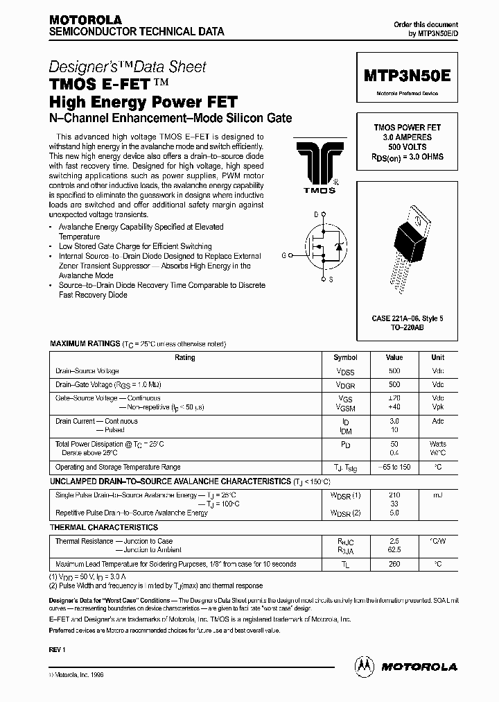 MTP3N50E_551718.PDF Datasheet