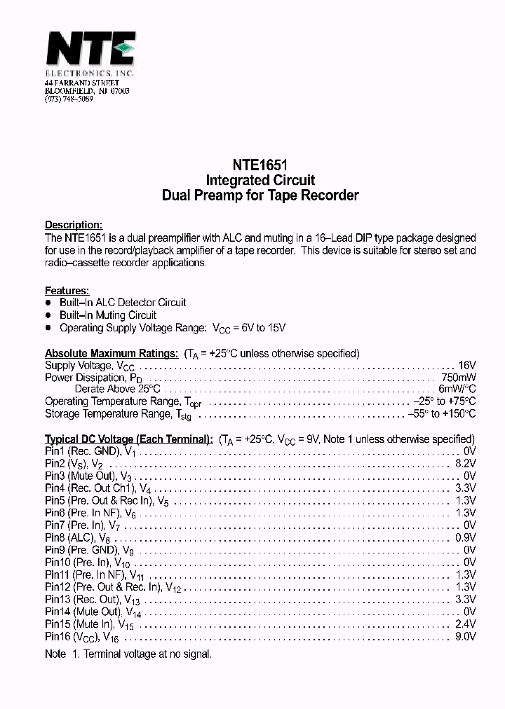 NTE1651_546603.PDF Datasheet