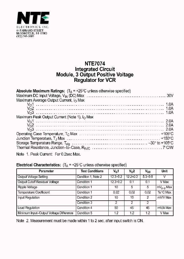 NTE7074_535670.PDF Datasheet