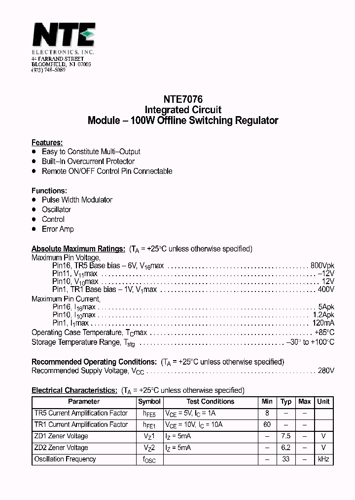 NTE7076_535666.PDF Datasheet