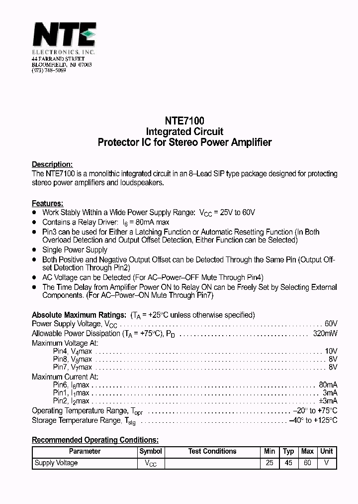 NTE7100_494345.PDF Datasheet