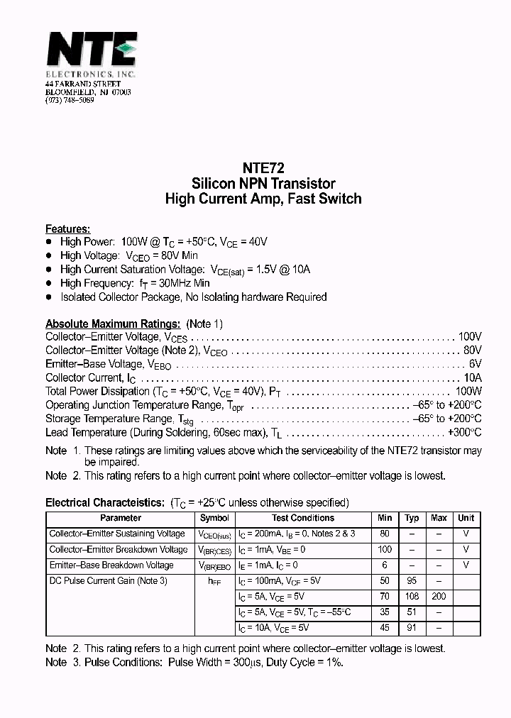 NTE72_488426.PDF Datasheet