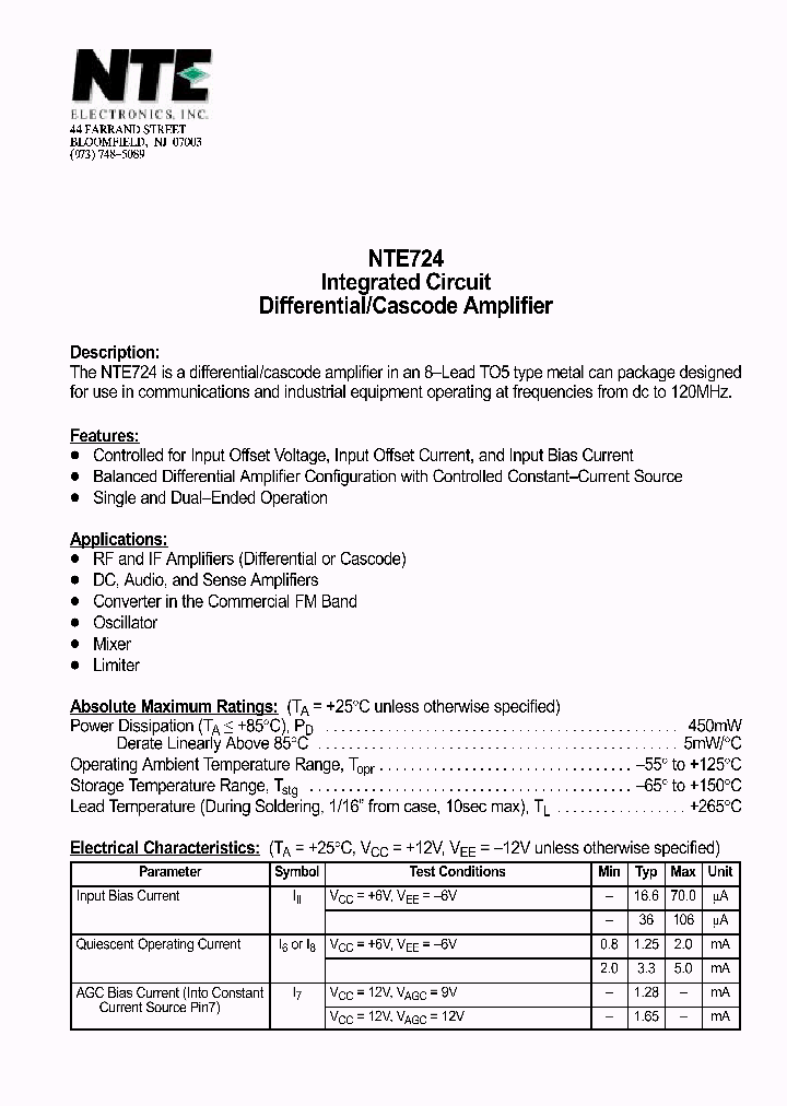 NTE724_488423.PDF Datasheet