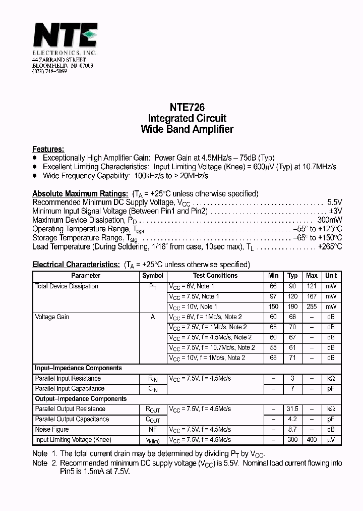 NTE726_488421.PDF Datasheet