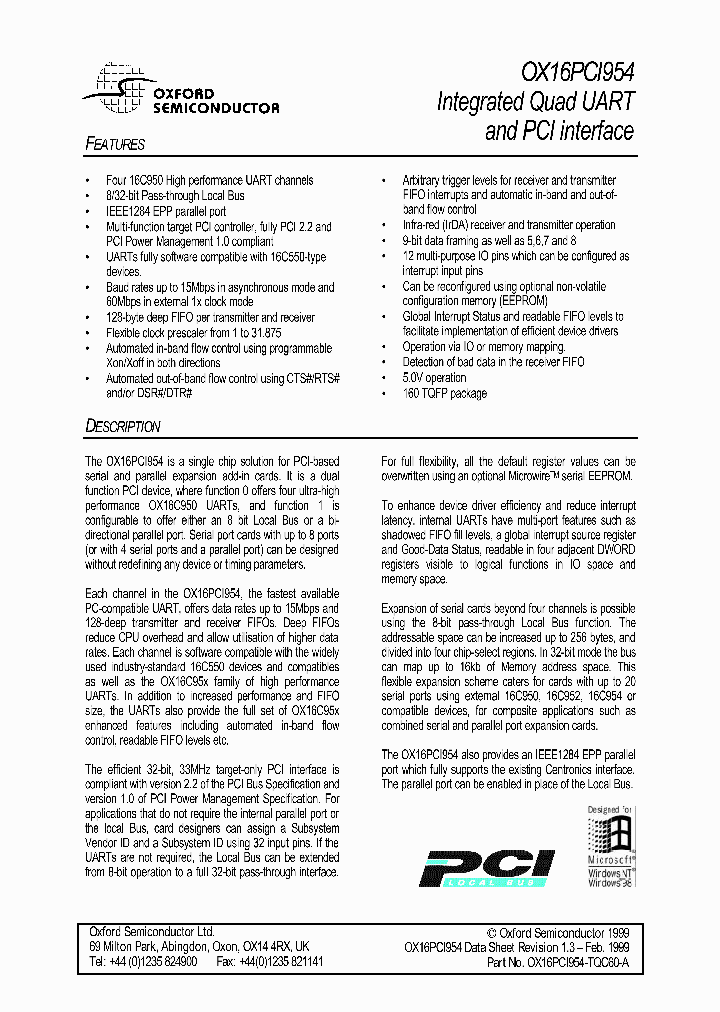 OX16PCI954_504105.PDF Datasheet
