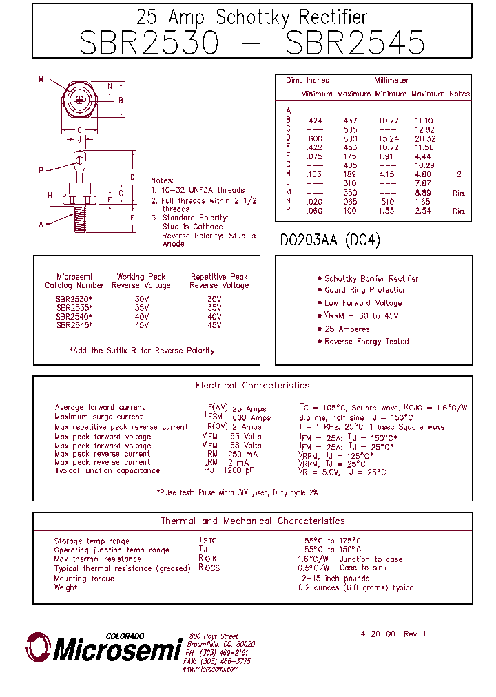 SBR2540_500291.PDF Datasheet