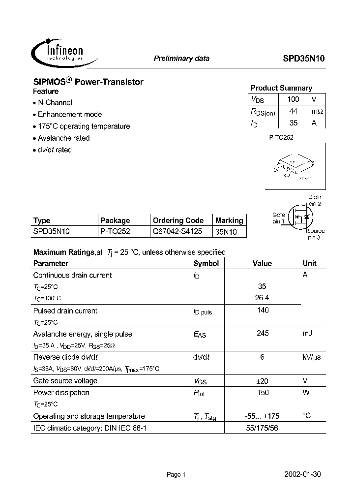 SPD35N10_498925.PDF Datasheet