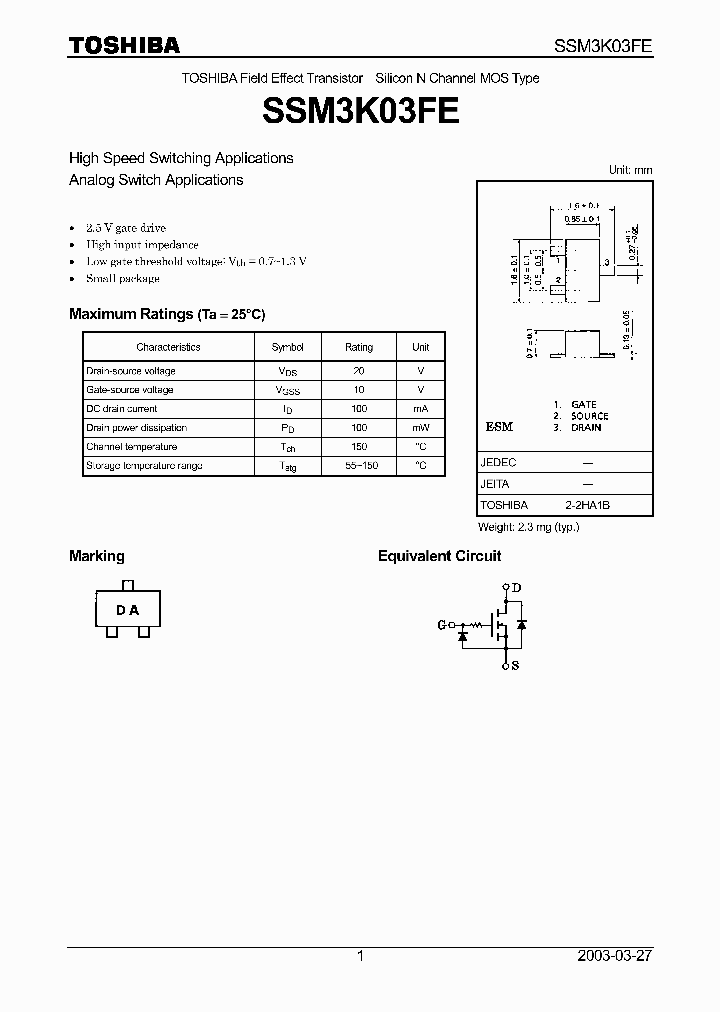 SSM3K03FE_553150.PDF Datasheet