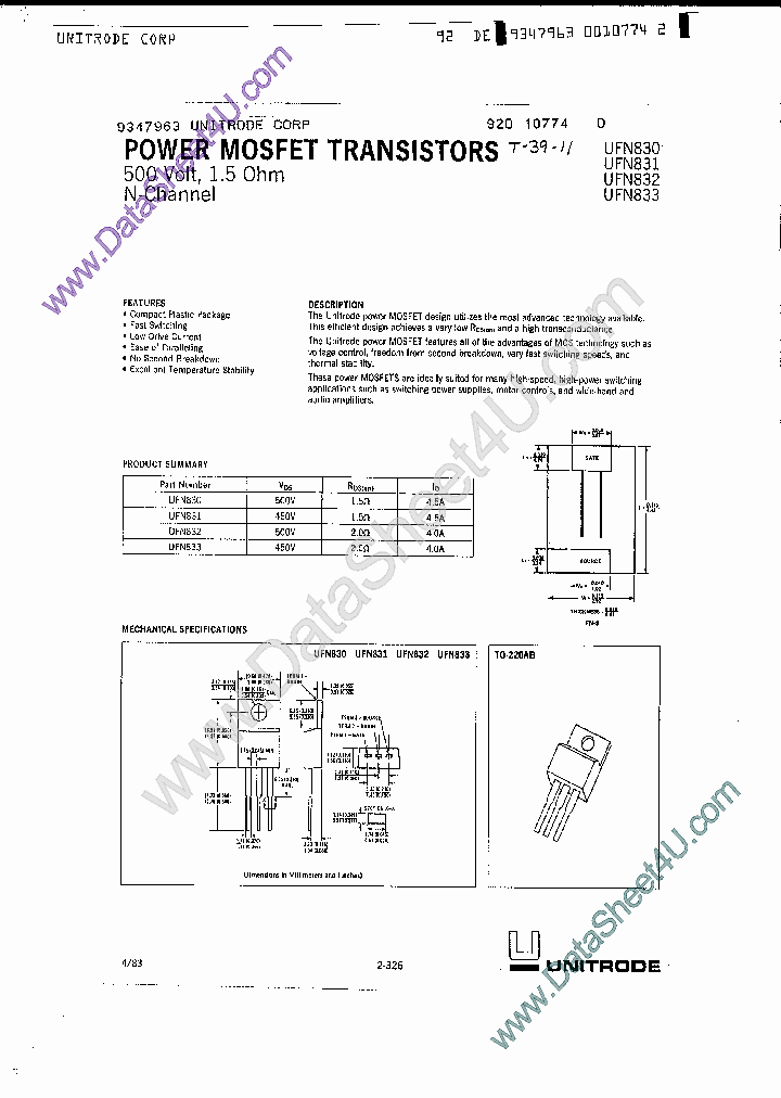 UFN833_545692.PDF Datasheet