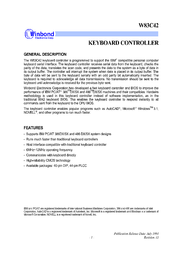 W83C42_515502.PDF Datasheet