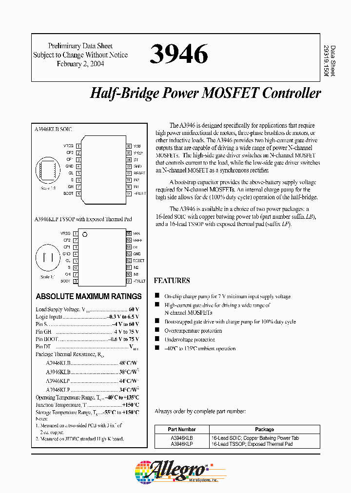 A3946KLB_762445.PDF Datasheet