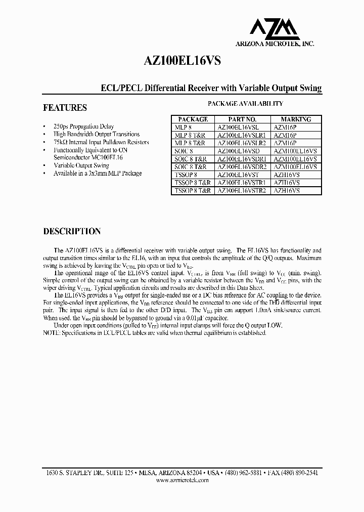 AZ100EL16VS_783343.PDF Datasheet