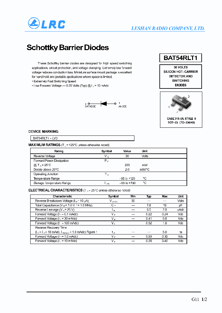 BAT54RLT1_650185.PDF Datasheet