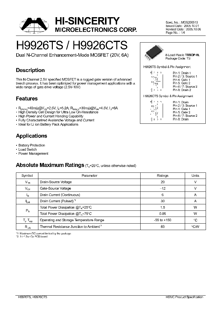 H9926TS_618594.PDF Datasheet