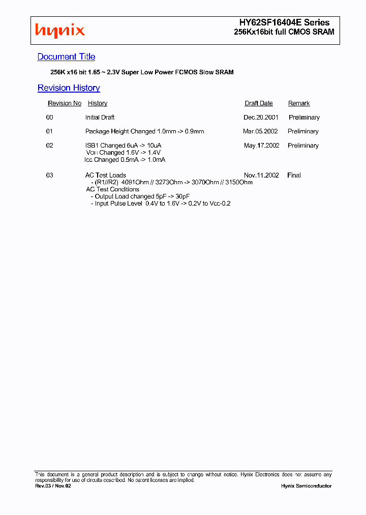 HY62SF16404E_683073.PDF Datasheet